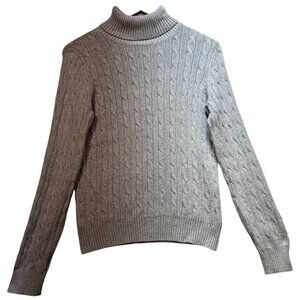 St. Johns Bay Women's Fisherman Turtle Neck Sweater Cable Knit Stretch Sz M Gray